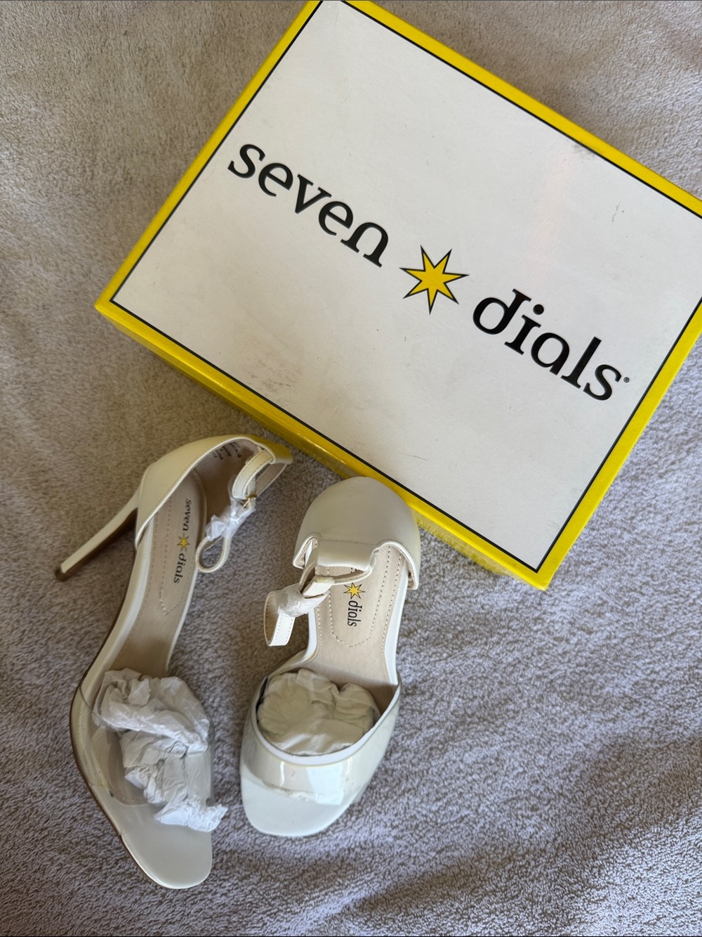 Seven Dials White Patent T-Strap High Heel Sandals